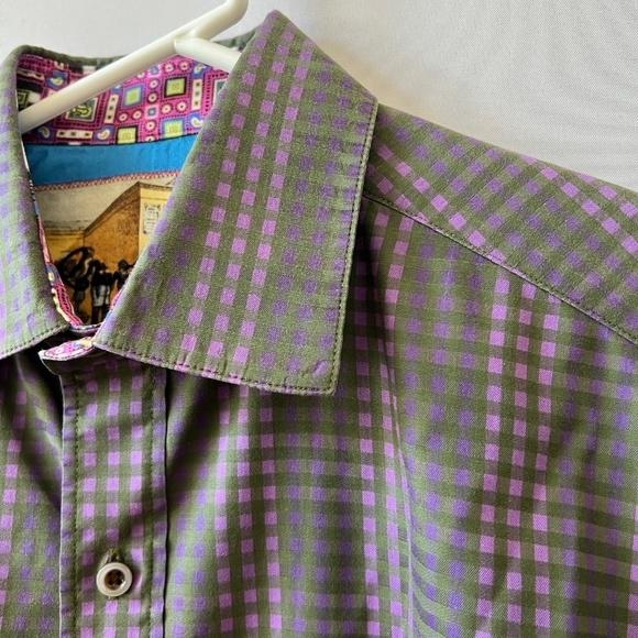ROBERT GRAHAM SHIRT M CONTRAST CUFF COLLAR CHECK CASUAL LUXURY BOLD EMBROIDERED - Picture 5 of 13